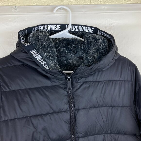 Abercrombie Boys Sz 15 /16 Winter Puffer Fleece Sherpa Lined Hooded Jacket Logo - Picture 2 of 7
